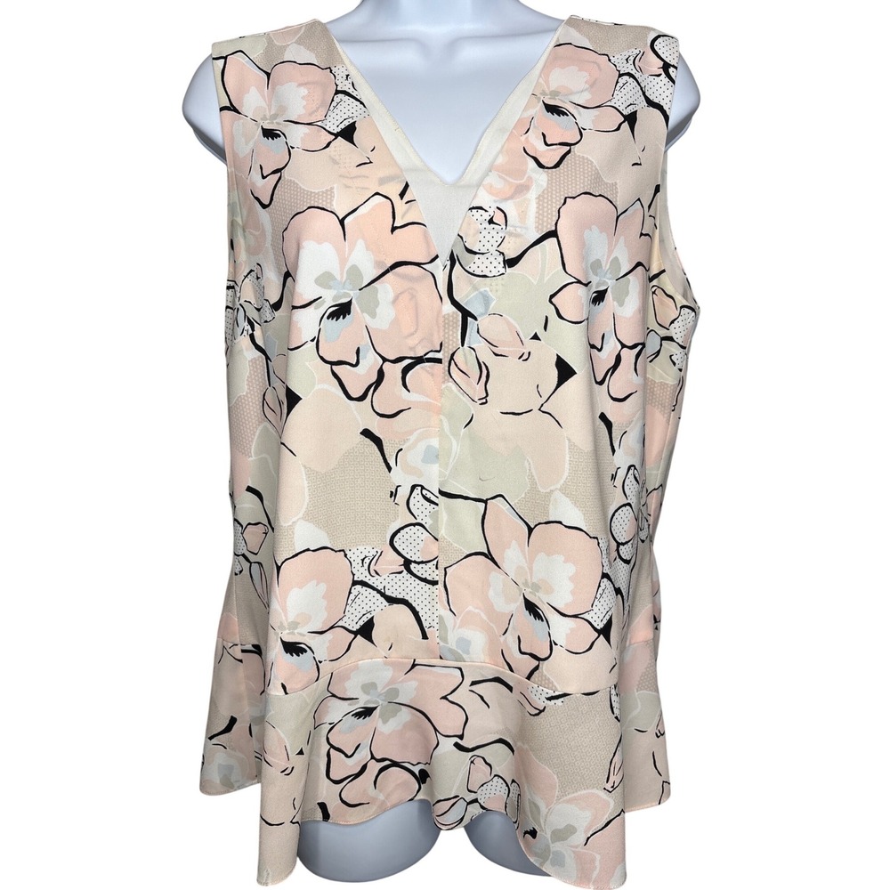 Brooks Brothers Womens Peach Floral V-Neck Peplum Blouse‎ Sz 12 Excellent Preppy